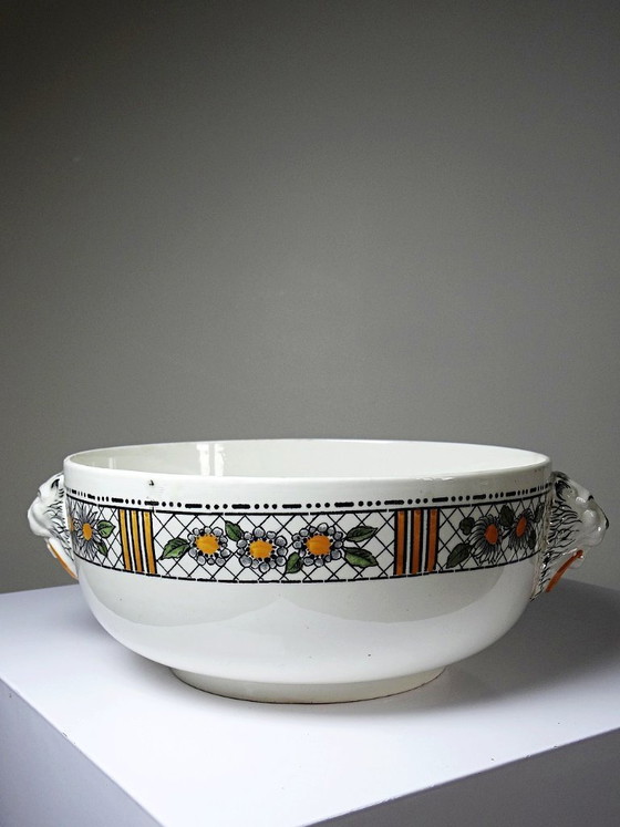 Image 1 of Large HB Choisy-le-Roi polychrome ironstone salad bowl "Elisabeth" early 20th century