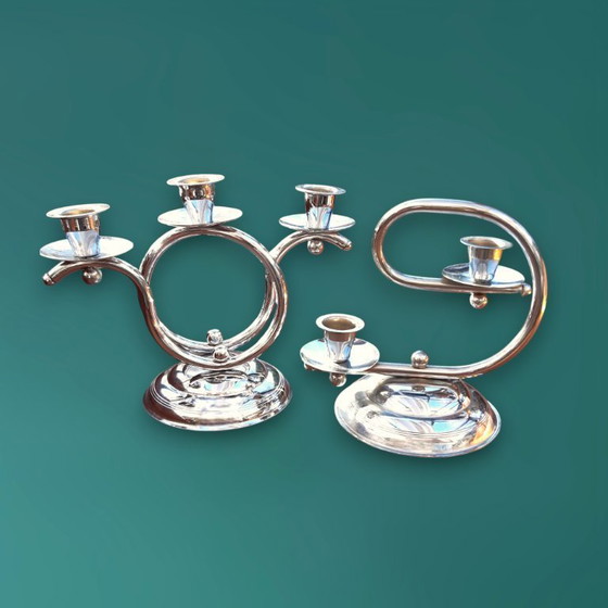 Image 1 of Paire de chandeliers Art Déco chromés