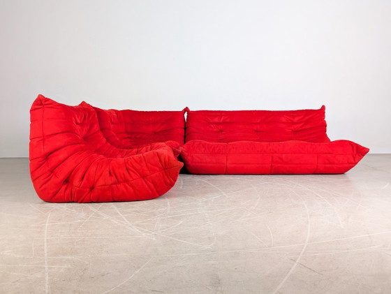 Image 1 of Original Ligne Roset corner sofa Togo couch Ducaroy suede red