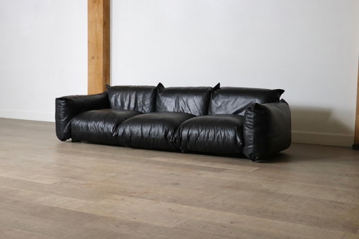 First Edition Mario Marenco Sofa in Black Leather for Arflex, 1970s