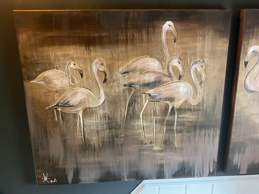 2-piece painting Flamingos for sale