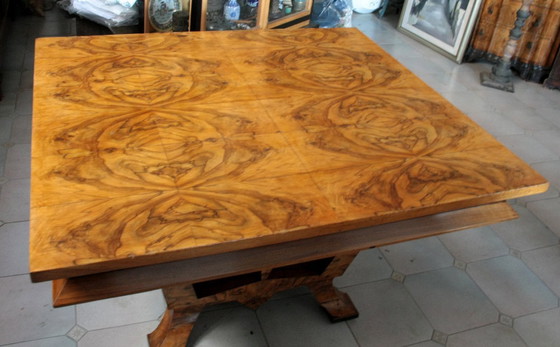 Image 1 of Table de salle à manger Art Déco, bois d'olivier, Italie, Rome, design unique, 1933