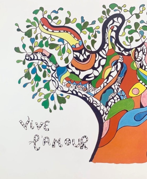 Image 1 of Niki de Saint Phalle: "Vive l'amour". Firma sulla lastra. In una pregiata cornice in legno con vetro acrilico anti