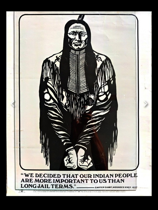 Poster van een geboeide indiaan, gemaakt door B. Carter in 1973.