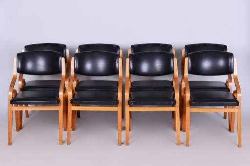 Set of Eight Restored Mid-Century Chairs, by Ludvik Volak, Maple, Czech, 1960s – eetkamerstoelen, Wood, Skai
