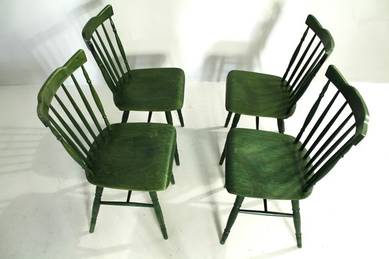 Image 1 of Chaises Ton vertes des années 1980, ensemble de 4