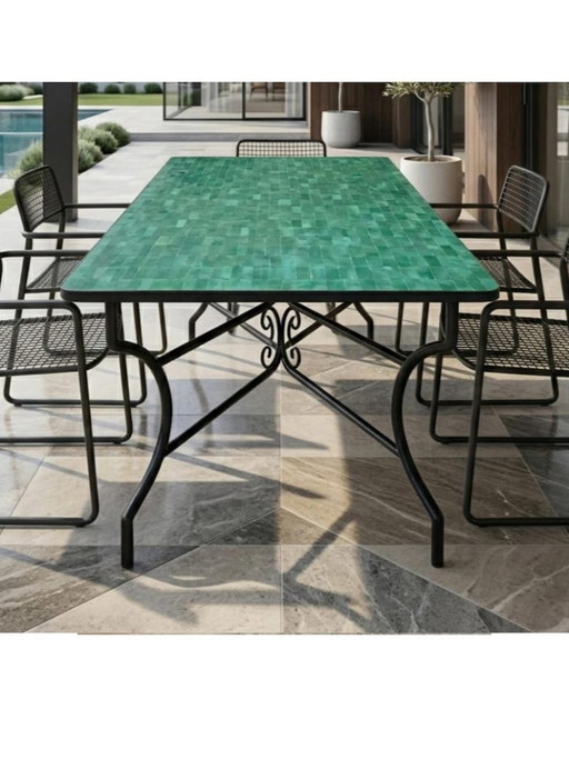 EMERALD GREEN TABLE, Dining Large Handmade Outdoor & Indoor Mosaic Table, Moroccan Green Table, Traditional Custom-Made Design