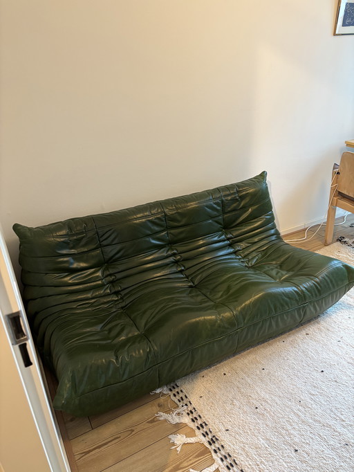 Togo sofa van Ligne Roset door Michel Ducaroy 3-zits groen leder