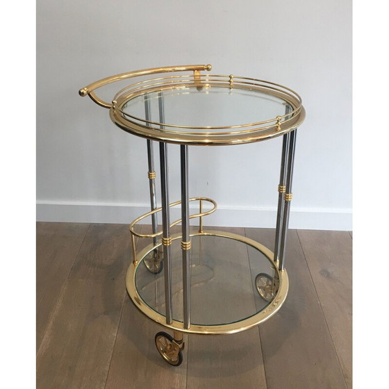 Image 1 of Vintage rolling table in gunmetal patina and gilded metal, 1970