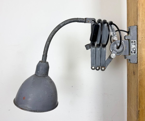 Image 1 of Grey Industrial Gooseneck Scissor Wall Lamp from Elektroinstala, 1960s