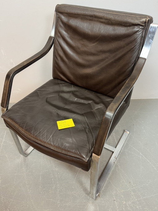 Mid-Century Design Set of Four Sled Leather Dining Chairs by Rudolf Glatzel for Walter Knoll, Germany 1960s 