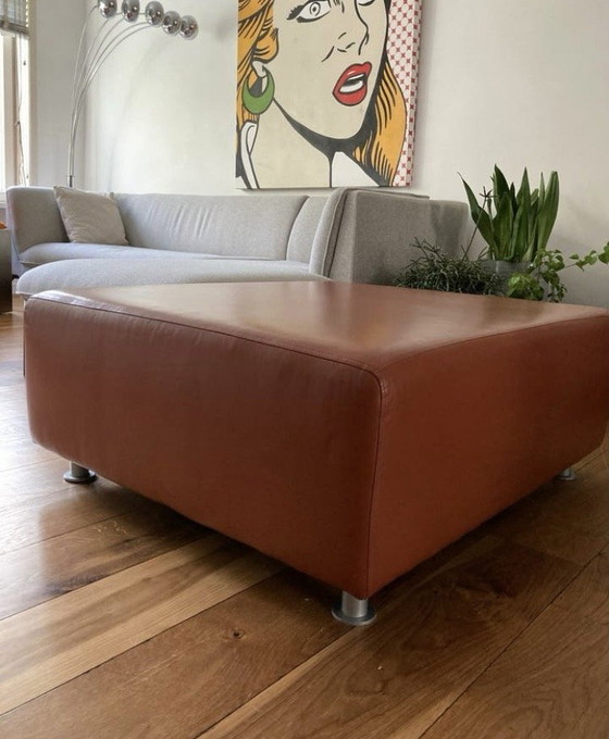 Large leather footstool or pouf 104x104x43cm – Footstools & poufs, Metal (photo 4 of 9)