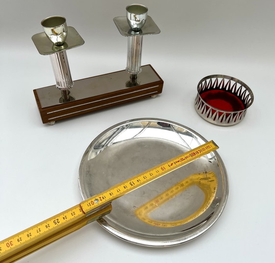 Image 1 of Mid-Century Tisch-Set – Kerzenleuchter, Servierschale & Flaschenhalter