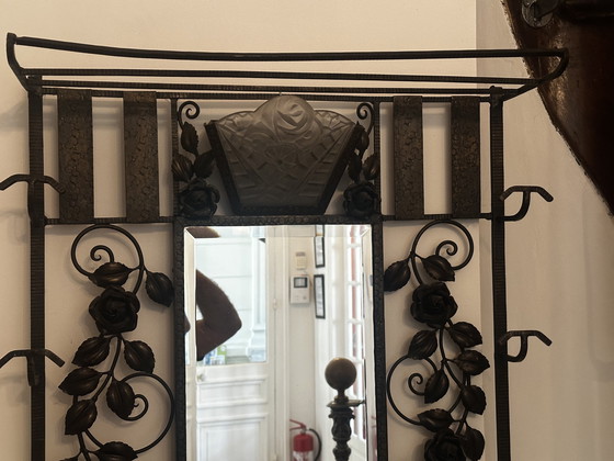 Image 1 of Art-Deco wrought-iron coat rack and Degue lamp