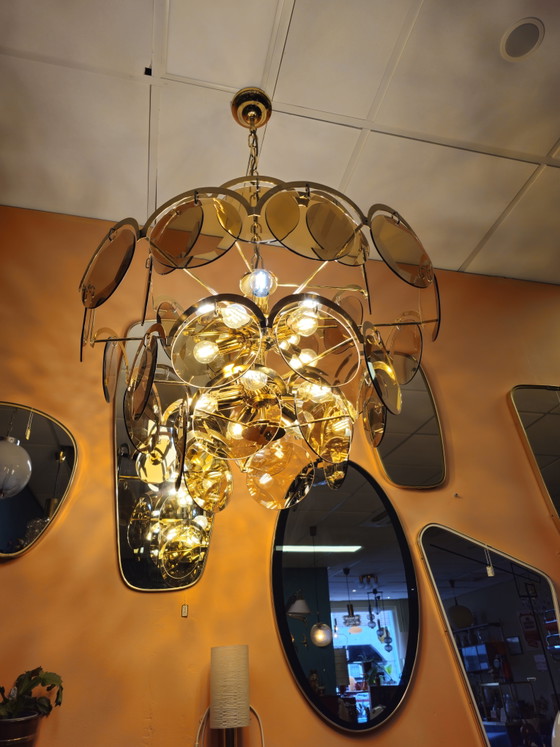 Large Vintage Design Smoked Glass Pendant Lamp 15 Sockets Chandelier Ceiling Lamp – Brass, Metal (photo 8 of 11)