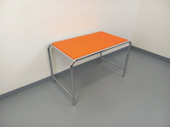 Image 1 of Vintage desk in orange imitation leather and chrome from the 1970s