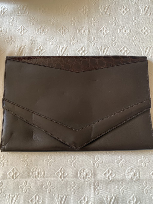 Delvaux Vintage Clutch Crocodile and Nappa Brown