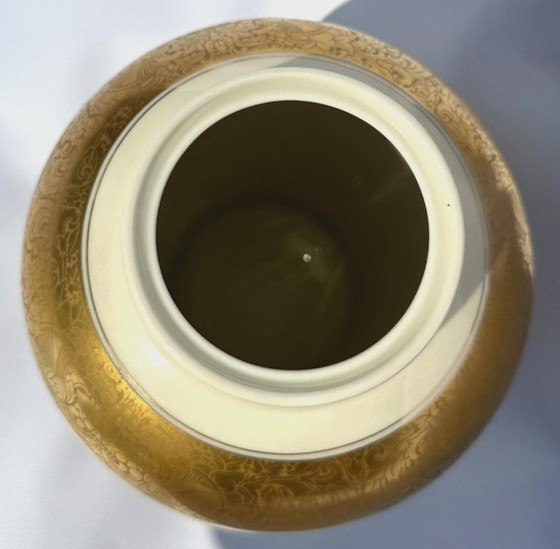 Vaso anfora in porcellana con coperchio Rosenthal, doratura e fiori dipinti, Vasi, Crema, Klassiek (foto 6 di 7)