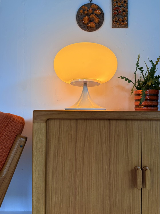 Vintage Deense Opaalglazen Donut Lamp ‘70 – Tafellampen, Glass, Plastic (photo 7 of 11)