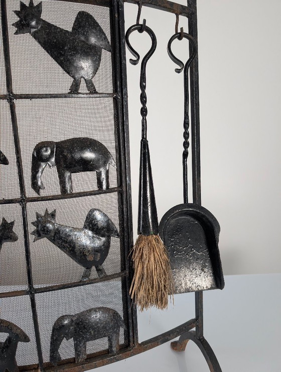 Image 1 of Pantalla de fuego de hierro forjado con forma de animal de Atelier Marolles, década de 1950