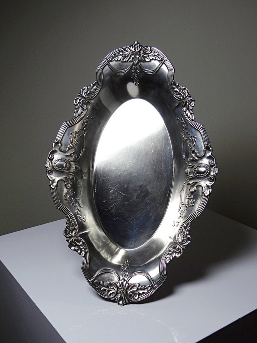 Small hollow tray, silver-plated brass bowl, antique rocaille style