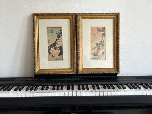 Een paar vintage ingelijste Hiroshige-prenten - Japanse houtsnedekunst