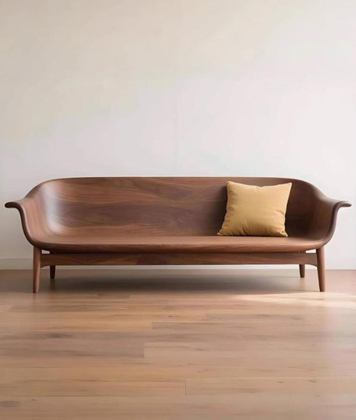 Sofá de nogal estilo Zen Sofá moderno minimalista de madera maciza, sofá recto de nogal negro o fresno hecho a mano para salón y