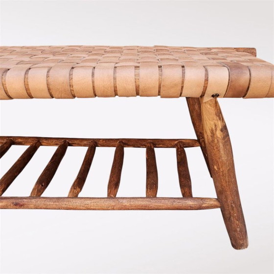 Image 1 of Panca artigianale in pelle naturale – Pouf in stile boho chic marocchino