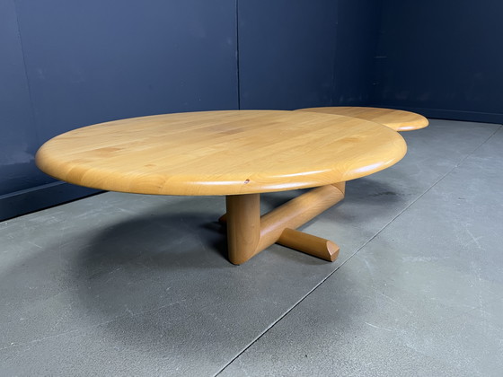 Image 1 of Table basse à deux niveaux en bois à plateau pivotant par Roche Bobois, années 1980