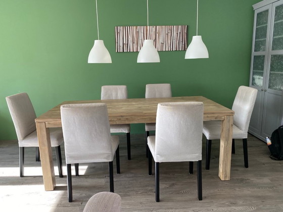 Image 1 of Large dining table with 6 chairs (accacia wood) extendable