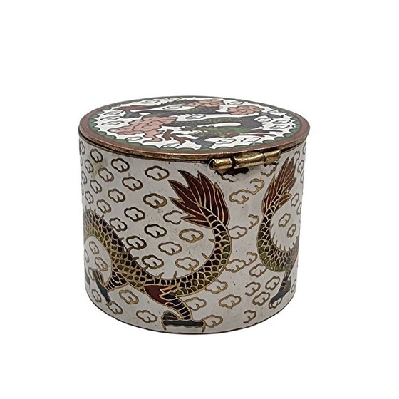 Image 1 of Chinesische Cloisonné-Schmuckschatulle mit Drachenmotiv