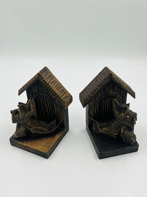 Pair of "Scottish Terrier" carved wooden bookends
