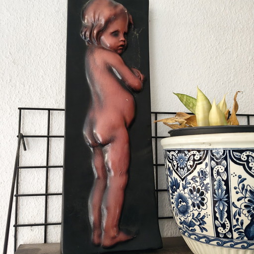 Vintage-Wandrelief im surrealen Stil | Gruseliger Engel | Outsider Art | Gotische Dekoration