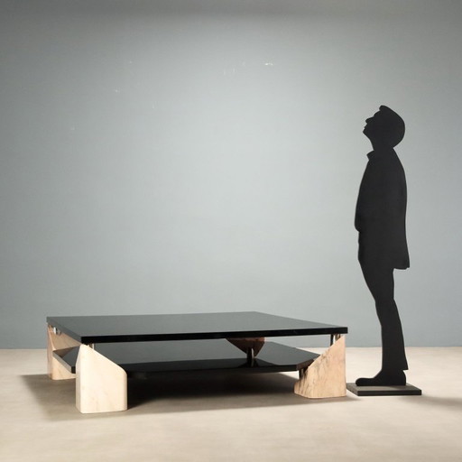 Vintage 1970s Coffee Table with Marble Bases – bijzettafels, Wood (photo 2 of 12)