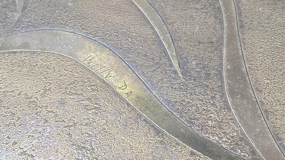 Image 1 of Vintage etched brass coffee table signed by Willy Daro, 1970s