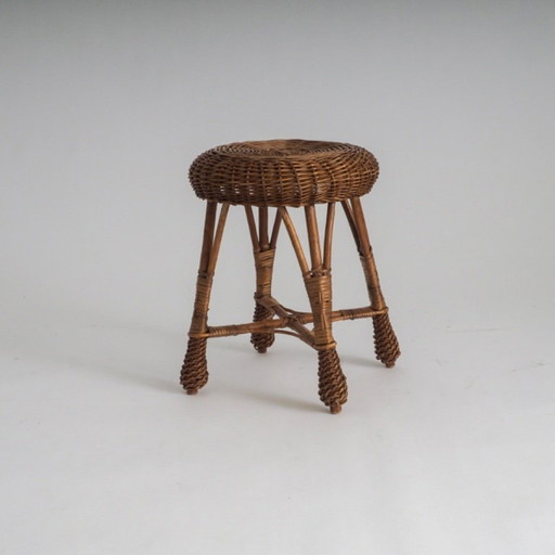 Tabouret vintage en rotin et osier – Support pour plantes