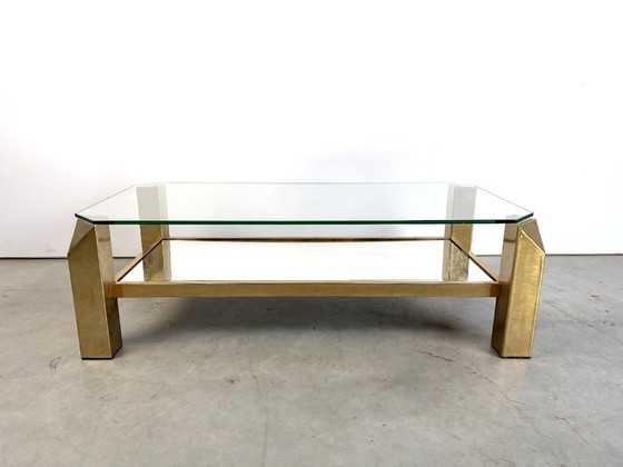 Table basse vintage plaquée or 23 carats par Belgochrom, années 1970 – Tables basses, Verre (photo 9 of 10)