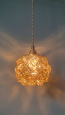 Vintage Amber Brutalist diamond point pendant lamp - mid-century - Hollywood Regency