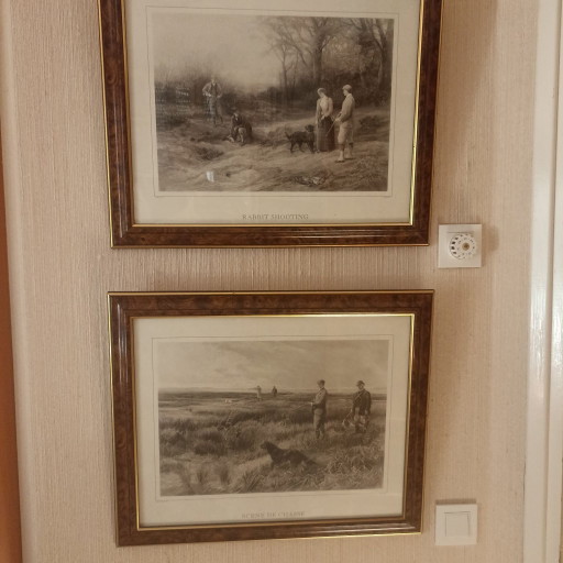 Prachtige set van 2 antieke Goupilgravures (jachtscènes) in luxe wortelnoten lijsten – Topstaat!