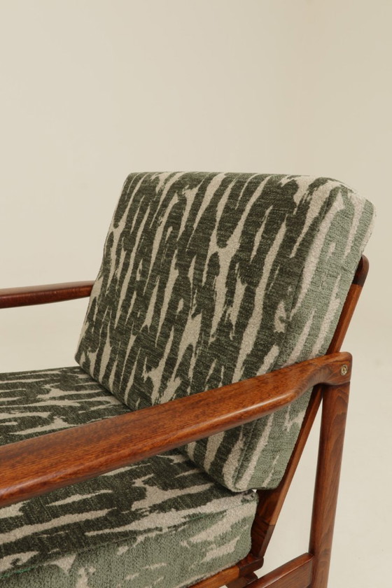 Image 1 of Vintage armchair green jaquard mid century modern design by Z.Bączyk 