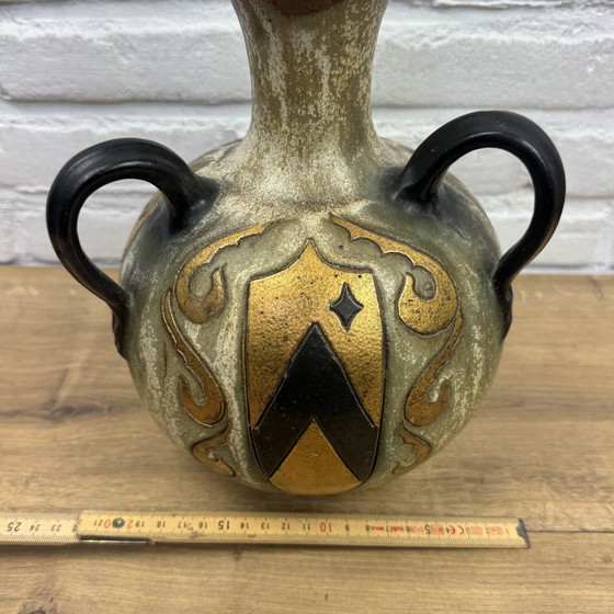 Image 1 of Roger Guérin - Brocca in ceramica Art Déco a quattro manici - Carte da gioco