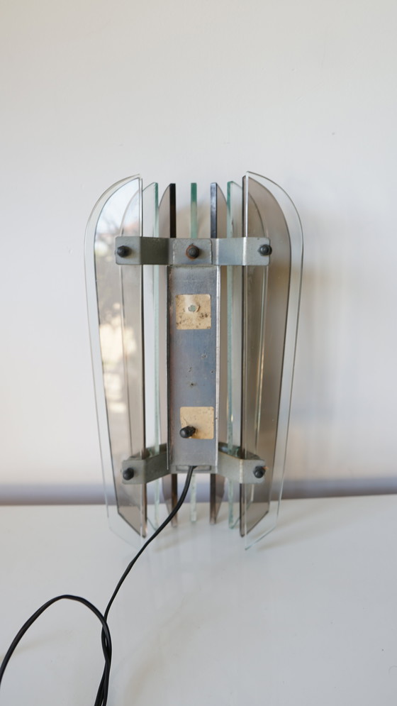 Image 1 of VECA Italian Wall Sconce for Fontana Arte - Chromed Steel and Crystal Glass - 1960s