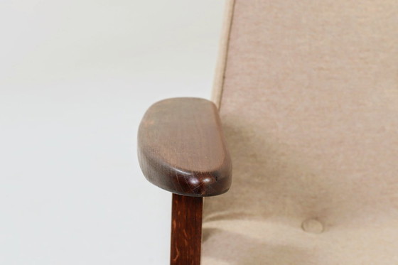 Image 1 of Mid century modern design armchair camel beige wool oak wood by Chierowsky 