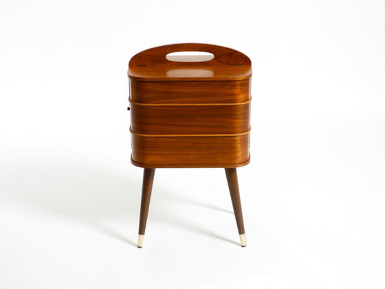 Image 1 of Beautiful original Mid Century sewing box with teak veneer and many compartments