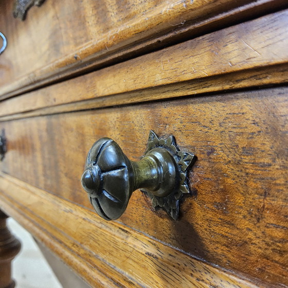 Image 1 of Mesa de costura Biedermeier antigua / mesa auxiliar de chapa de madera de raíz / mesa de almacenamiento