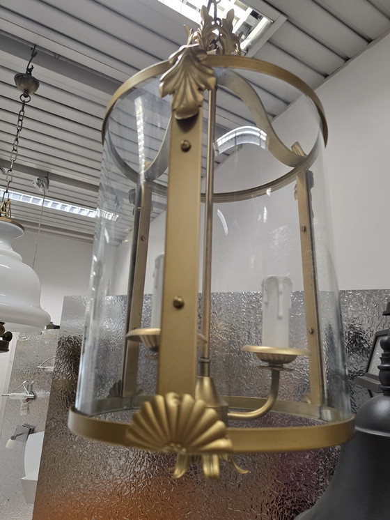 Image 1 of Lampadario Lanterna Vintage in Ottone e Vetro – Anni '70/'80