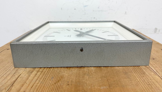 Image 1 of Grey Industrial Square Wall Clock from Pragotron, 1970s