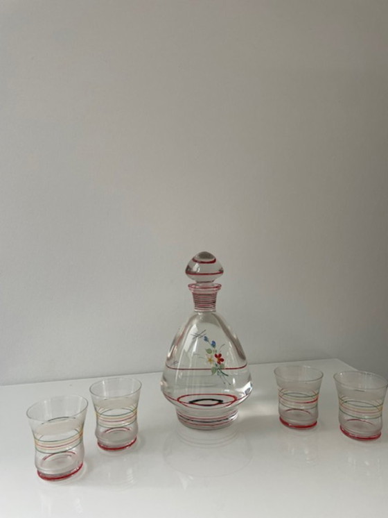 Image 1 of Art Deco likeurset: karaf met 4 glazen (1930)