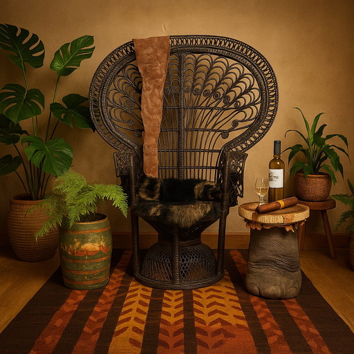 Silla vintage de ratán con forma de pavo real Emmanuelle / Silla con forma de pavo real (H147)