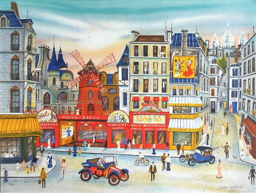Dan GANDRE Parigi - Le Moulin Rouge Litografia firmata 1985